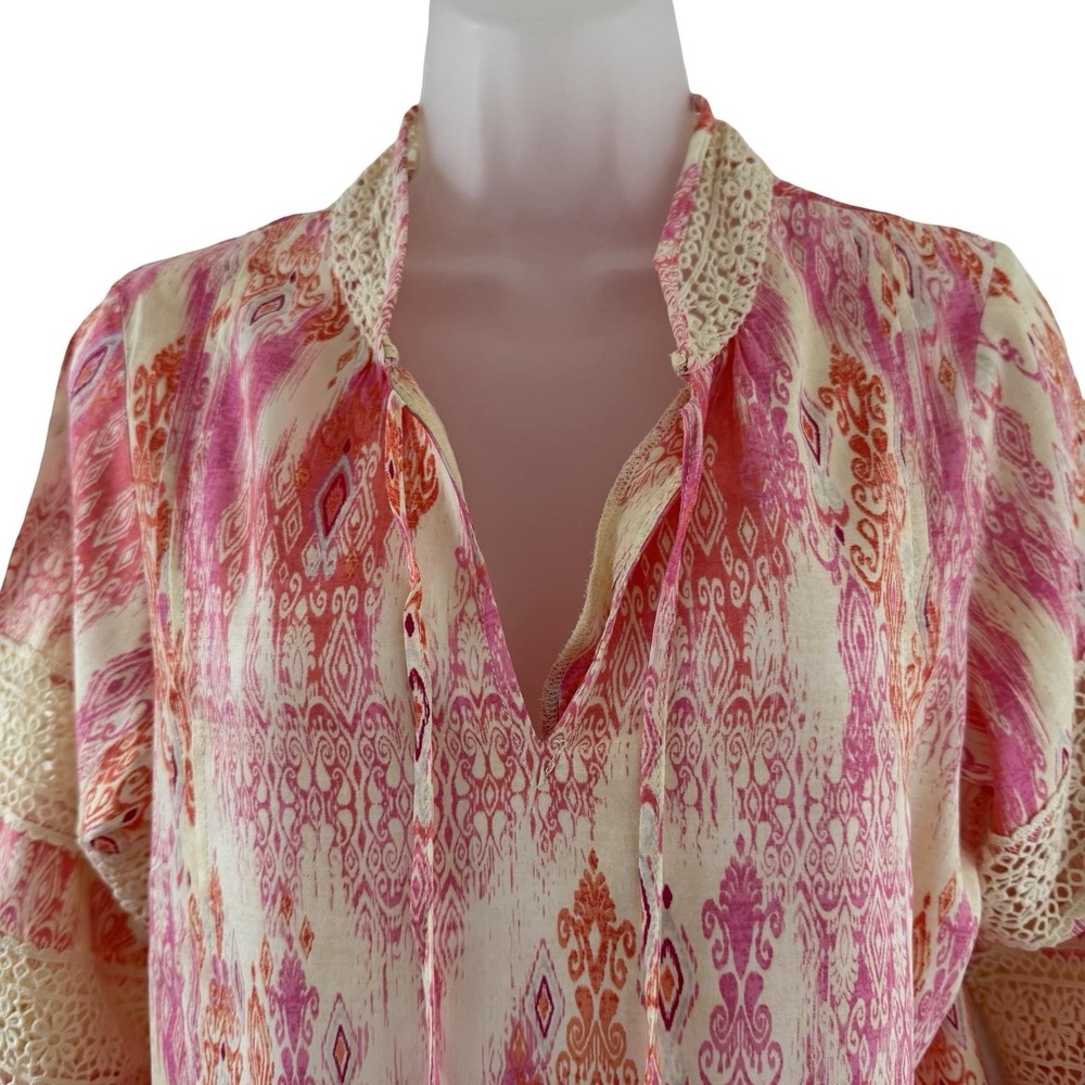 Stella Parker Printed Long Sleeve Top Womens Small Pink Bombay Damask Boho Lace - Picture 8 of 16